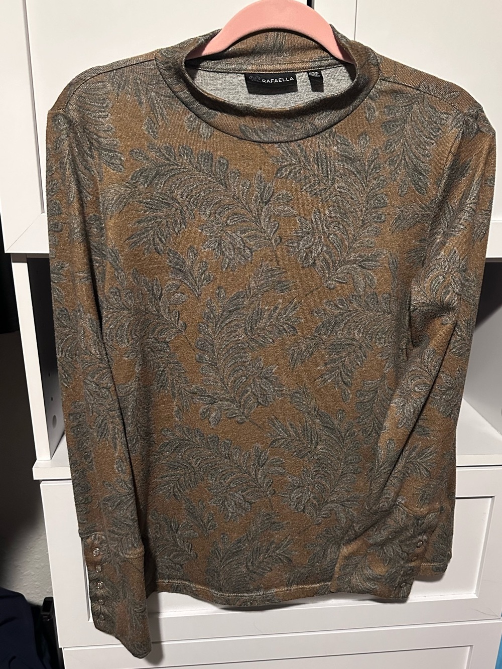 Rafaella Brown Gray Paisley Long Sleeve Top Size Medium